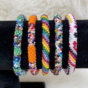 HAND CRAFTED in Nepal Beaded Bracelets (set of 5) #1011